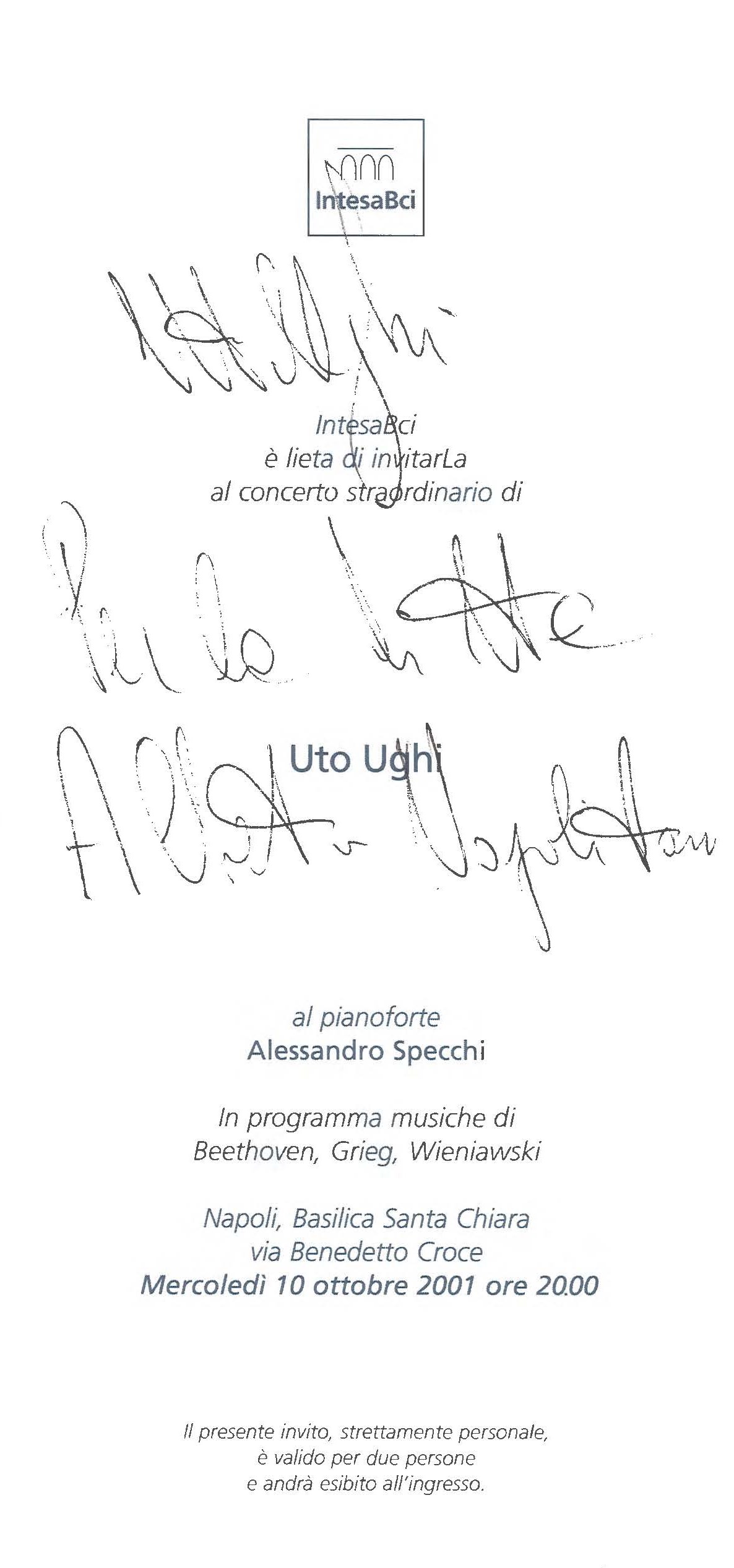 Autografo Uto Ughi con dedica